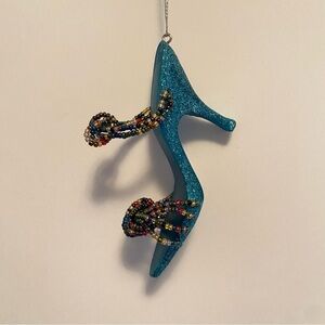 Sparkly Teal Blue Beaded High Heel Shoe Christmas Ornament